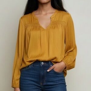Banana Republic Mustard Yellow Flowy Boho Peasant Blouse Medium